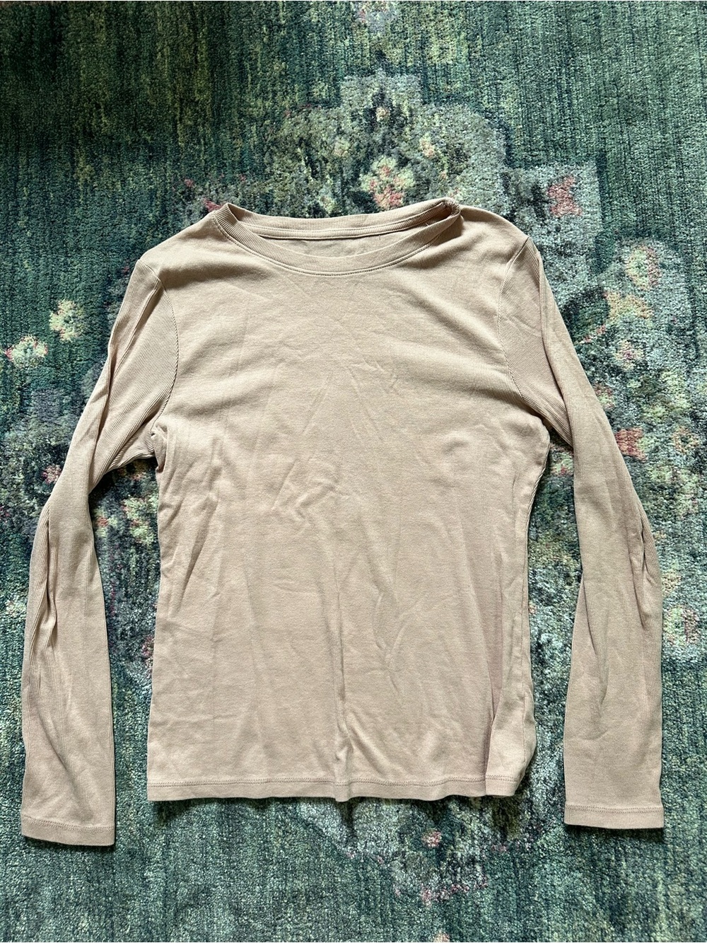 a new day Women's Long Sleeve Crewneck Top - Light Pink/Beige Basic Cute Layer M